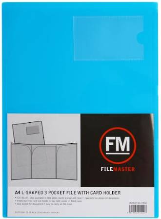 FM L Shaped 3 Pocket A4 Ice Blue with Card Holder