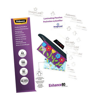 Fellowes Laminating Pouches A3 Gloss 80 Micron, Pack of 100