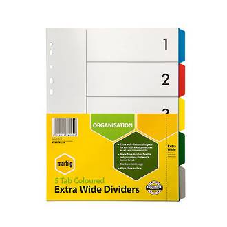 Marbig Extra Wide (Maxi) Divider 5 Tab PP Coloured