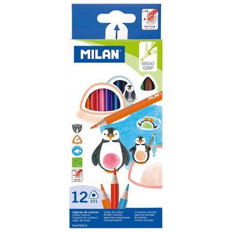 Milan Coloured Pencils Triangular Pack 12 Assorted Colours