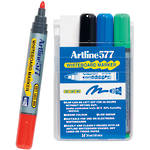 Artline 577 Whiteboard Marker 2mm Bullet Nib Wallet 4 Assorted
