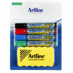 Artline 577 Whiteboard Starter Kit 4 Markers & Magnetic Eraser Assorted