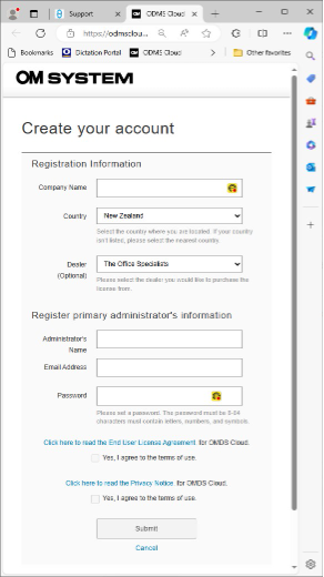 Click here to create your ODMS Cloud account.