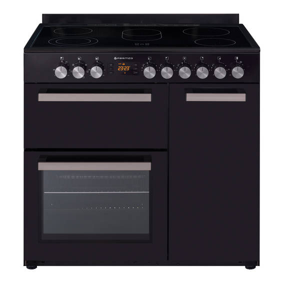 900mm Country Style Freestanding Ceramic Stove, 1 & 1/2 Ovens + Grill, Black