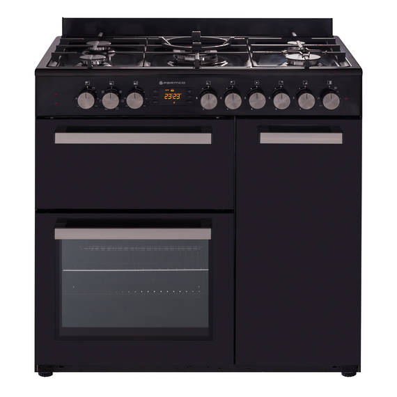 900mm Country Style Freestanding Gas Stove, 1 & 1/2 Ovens + Grill, Black