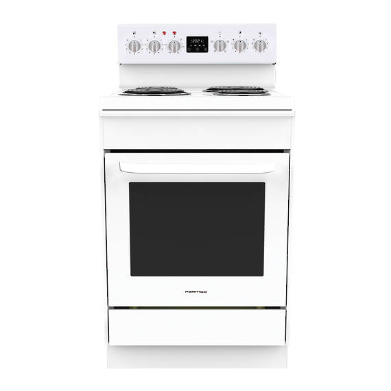 600mm Freestanding Stove, Radiant Coil Cooktop, 4 Function Electric Oven, White