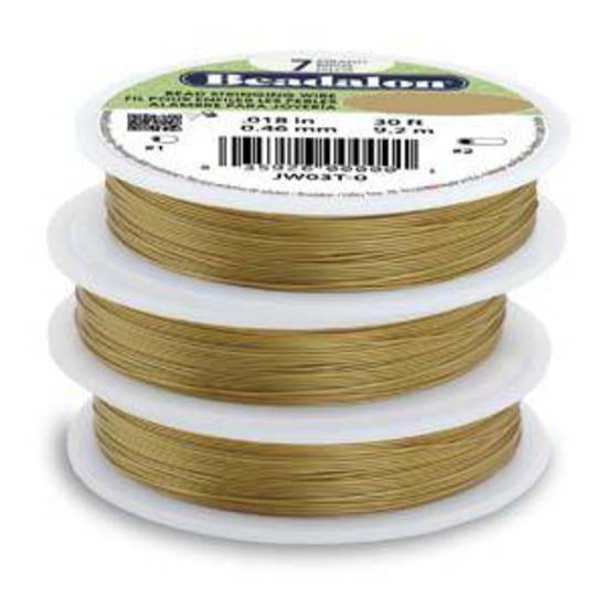 Beadalon 7 strand flexible wire SATIN GOLD: Med (.018)