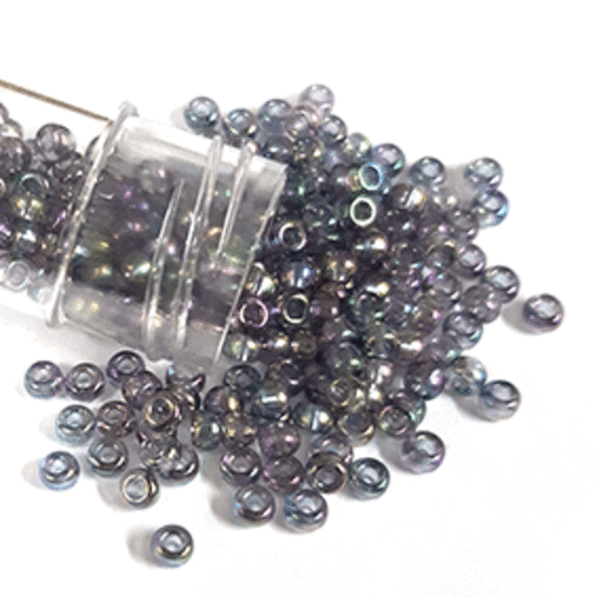 Miyuki size 8 round: 325E - Light Grey/Purple Iris, transparent (7 grams)