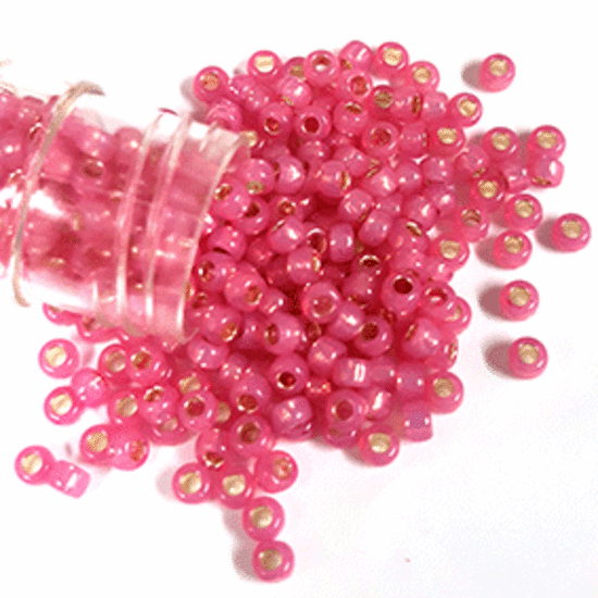 Miyuki size 8 round: 556 - Dyed rose pink, semi matte, silver lined