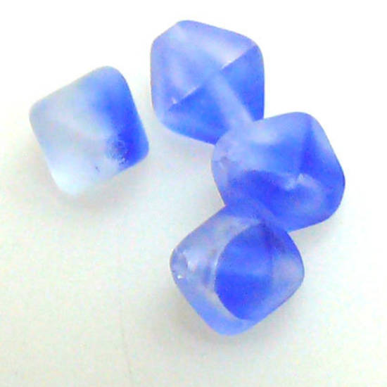 Glass Bicone, 6mm -  Sapphire/Clear frosted