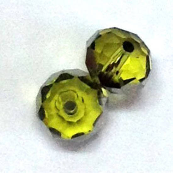 Chinese Crystal, 8mm rhondelle - Olivine with silver stripe