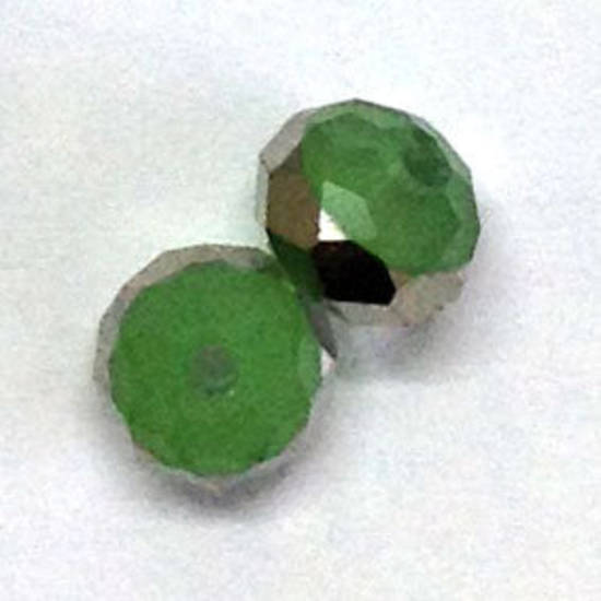 Chinese Crystal, 8mm rhondelle - Milky Lt Olivine with silver stripe
