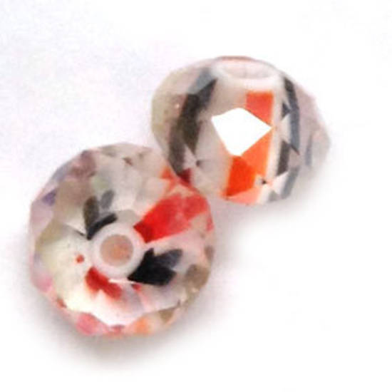 10mm Chinese Lampwork Facet: Red, Black, White stripes