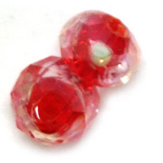Chinese Lampwork Facet, Red with pink and green flower swirls