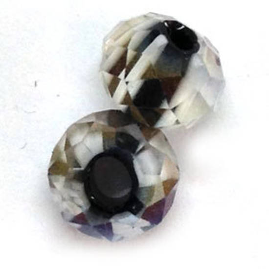 10mm Chinese Lampwork Facet, Black and White stripes