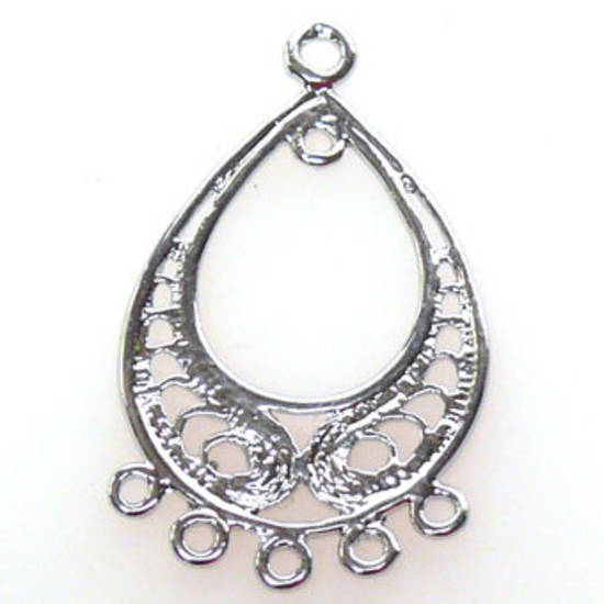Antique Silver Chandelier Top,  Filigree Pear with 5 bottom loops