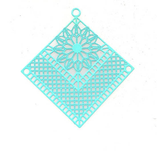 Tin Charm: Aqua filigree fan diamond (38 x 40mm)