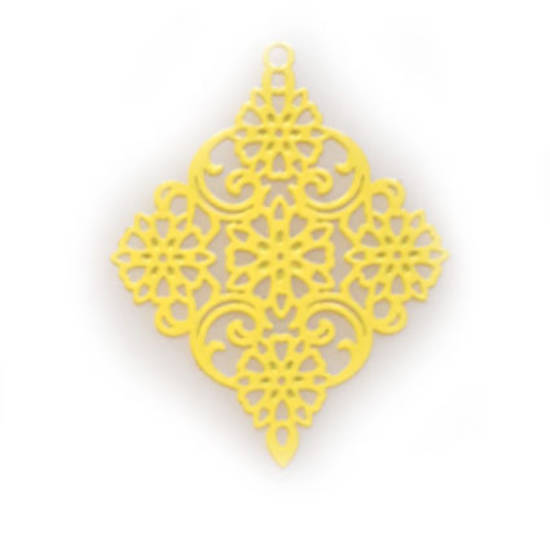 Tin Charm: Yellow filigree diamond (30 x 38mm)