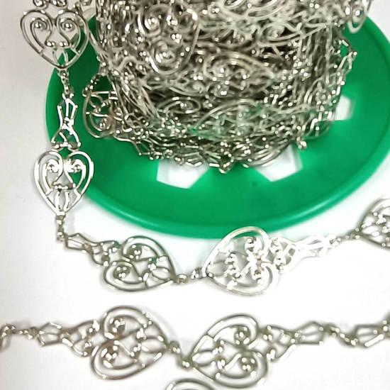 Decorative Filigree Chain, figure 8 links, Antique Silver