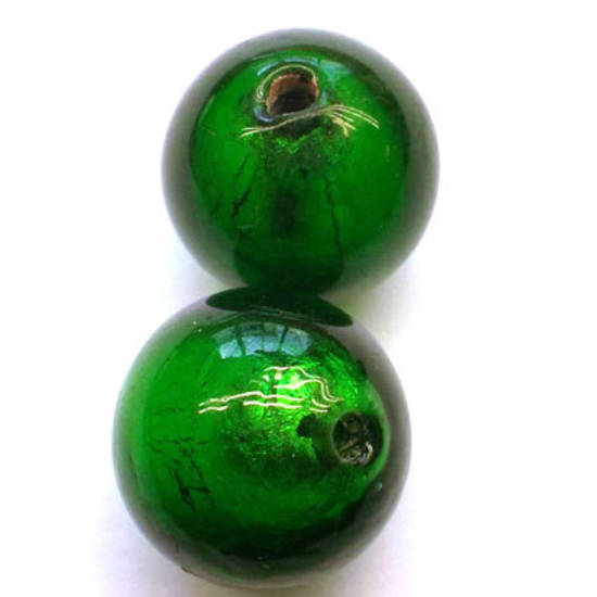 Chinese lampwork ball, mid green with silver foil