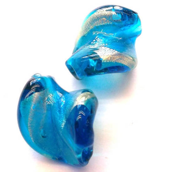 Chinese lampwork twist, transparent sapphire with silver foil