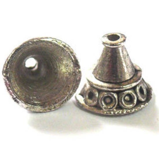 Triangle Cone, 12x14mm - Antique Silver, circle detail