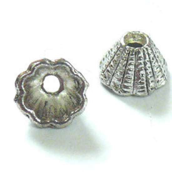 Short Cone, 6x8mm - Silver, fluted line detail