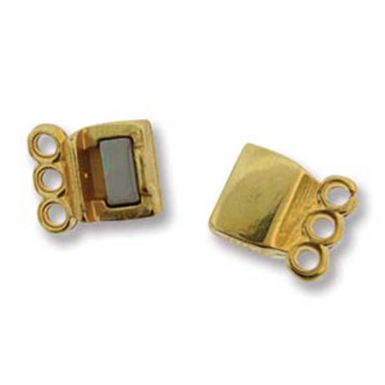 NEW! Magnetic 3 Strand Spacer Clasp (13.7mm x 6.6mm) - gold plate