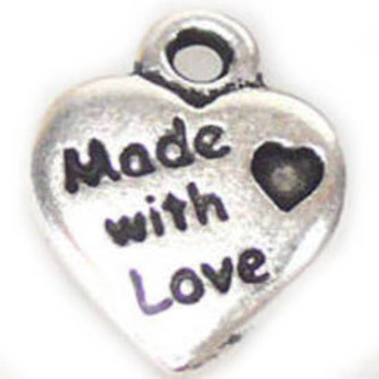 Metal Charm: 'Made with Love' heart - silver