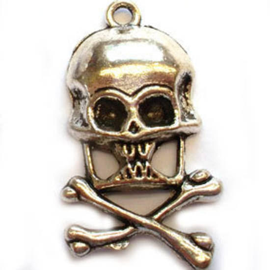 Metal Charm: Large skull and crossbones - antique silver