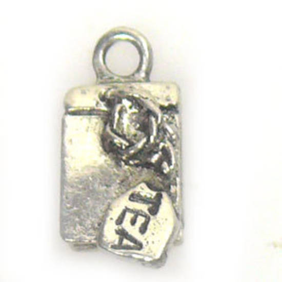 Metal Charm 29.1: 'Tea' Label (7mm x 16mm) - antique silver