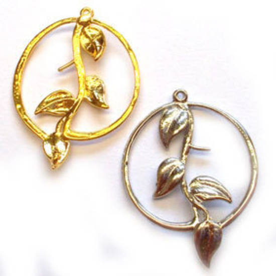 Metal Charm: Circle with central vine - silver/gold
