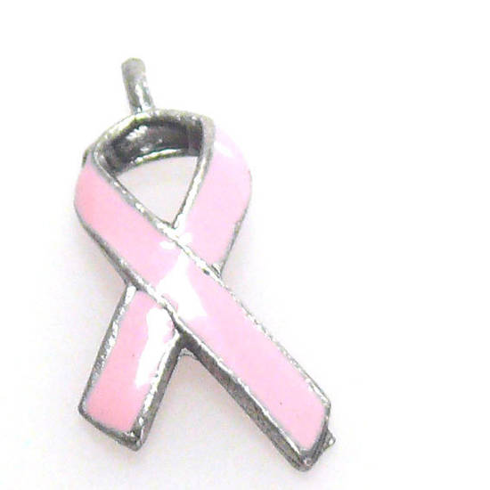 Enamelled Metal Charm: Pink Ribbon