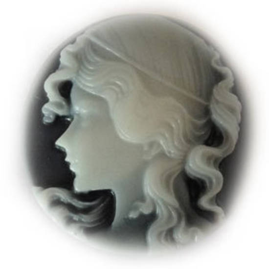 Cameo Cabochon: Black and white 30mm round, Greek style female head