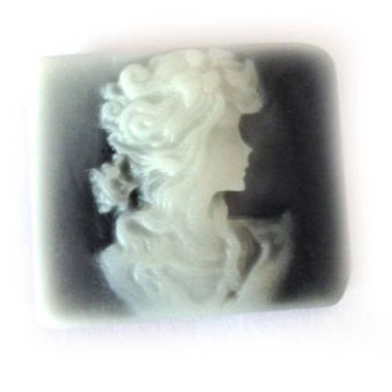 Cameo Cabochon: Black and white rectangle 24x28mm, classical female head.