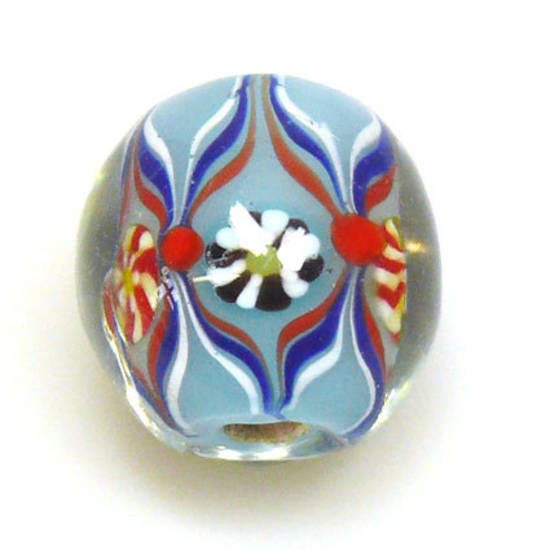 Fabulous Large Round Lampwork, pale blue with multi design