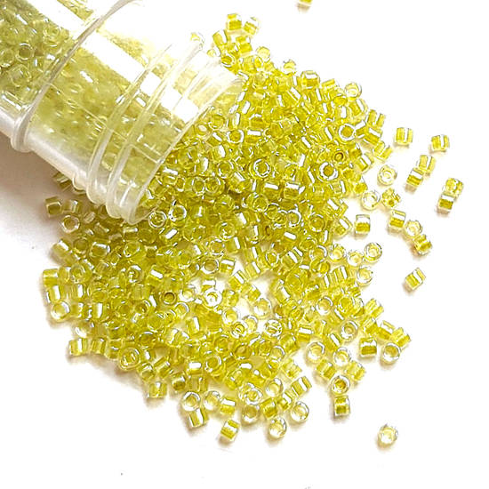 11/0 Miyuki Delica, colour 910 - Sparkling Light Yellow Green lined Crystal (5.4 grams)