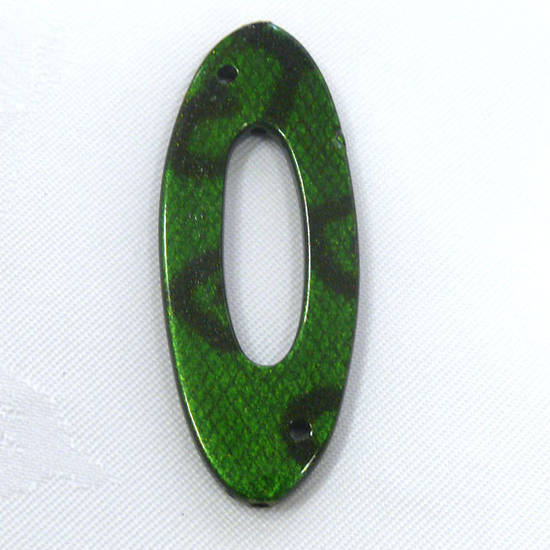 Acrylic Donut Style Piece, green oval, snake like markings