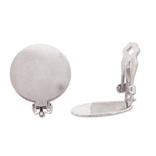 Clip On Earring with 18mm glue plate - bright silver tone (nickel free)