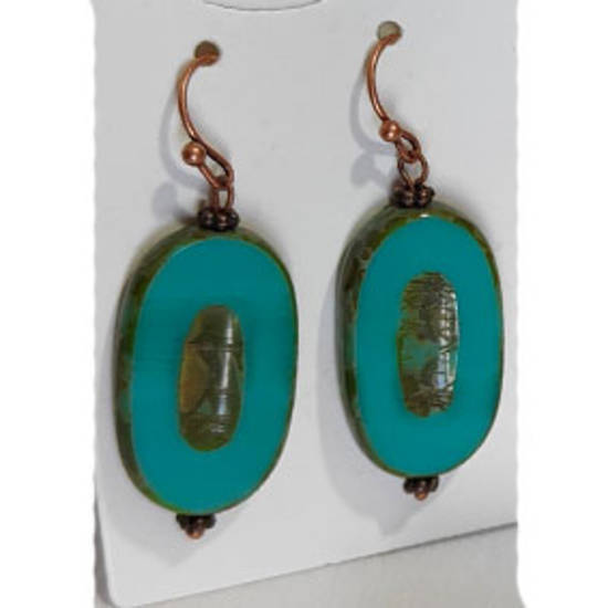 Earring 1: Czech Glass - Turquoise with copper (nickel free hooks)
