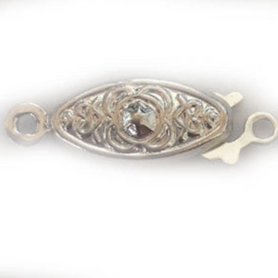 Fish Clasp: Imprinted design with flower, antique silver.