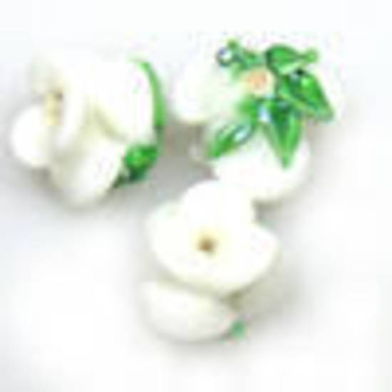 Lampwork Bud Flower, 12mm - White