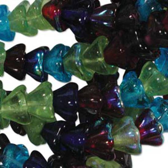 NEW! Czech Glass Trumpet Flower Mix: strand of 50 6x8mm flowers - Gemtones