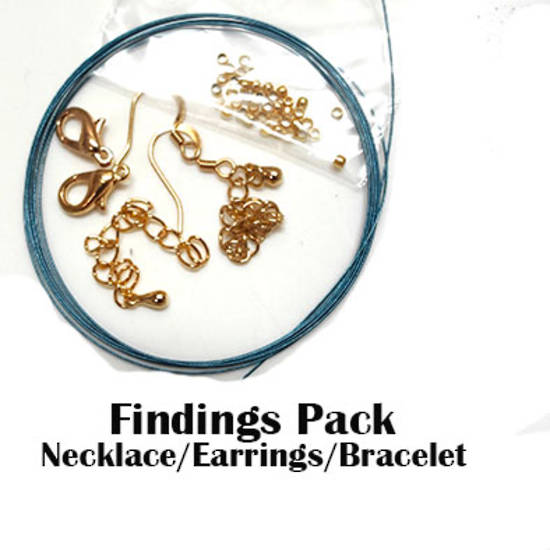 Findings Pack for necklace/bracelet/earrings: Gold findings, drop down to choose wire colour.