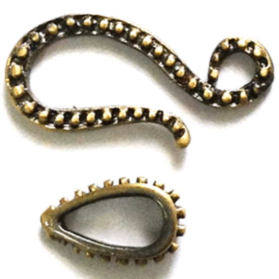 Hook and Eye Clasp, dot pattern - brass