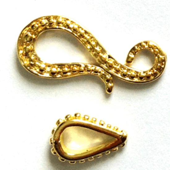 Hook and Eye Clasp, dot pattern - bright gold