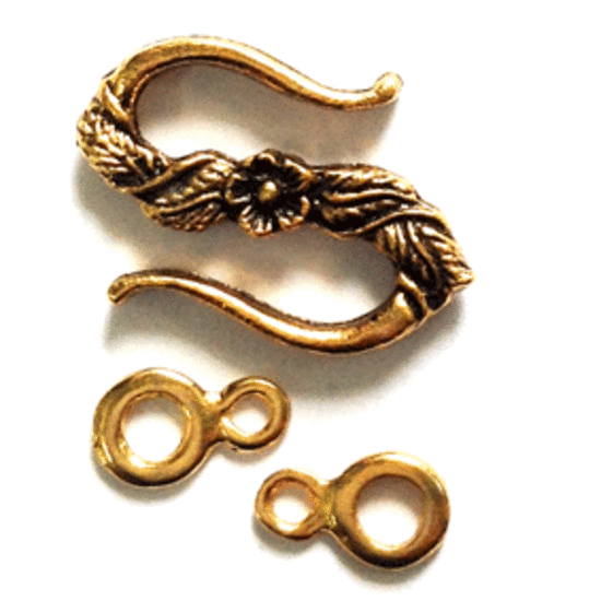 S Hook Clasp 7 (15x22mm) - with loops: Gold colour
