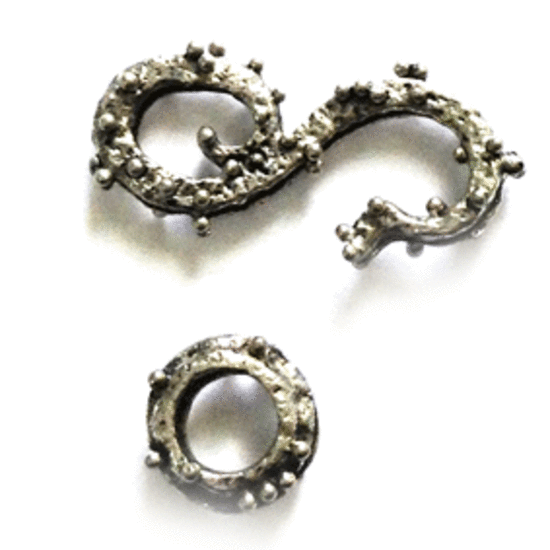 Hook and Eye Clasp, raised dot pattern - antique silver