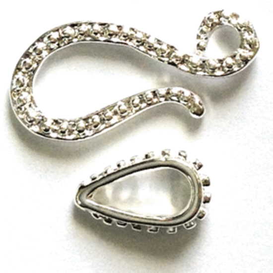 Hook and Eye Clasp, dot pattern - bright silver