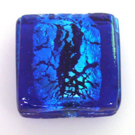 Indian Lampwork Foiled Square: Capri Blue - approx. 26mm (10mm thick).